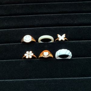 6pc white & goldtone ring set